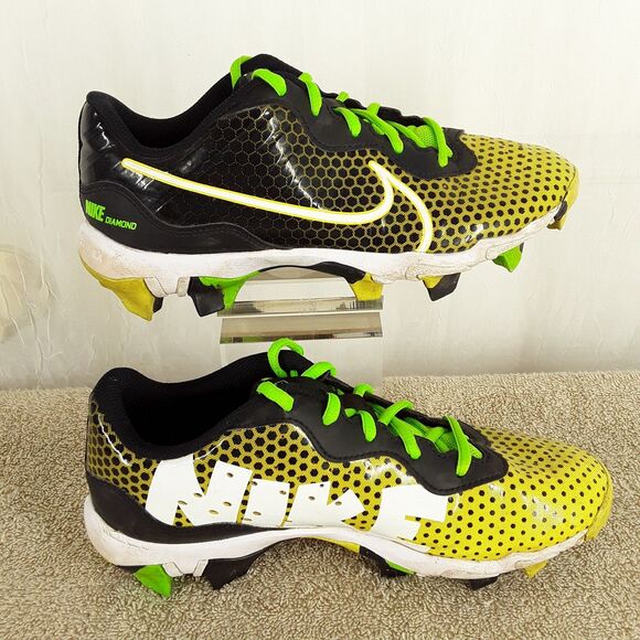 NIKE Baseball Cleats Youth size 6Y, Alpha Huarache Kids Shoes black yellow green - Picture 3 of 11
